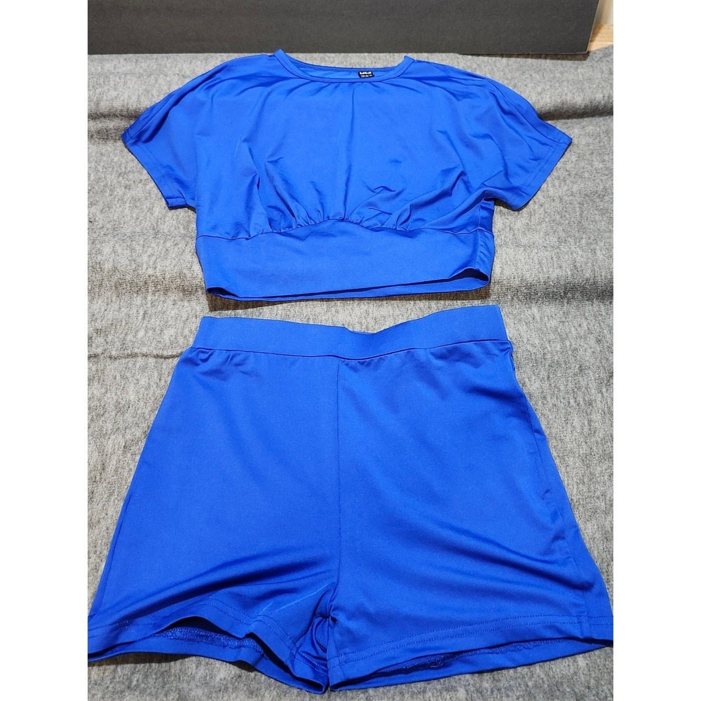 Shein Cropped 2 Piece‎ Short Outfit Junior's Size Small Blue